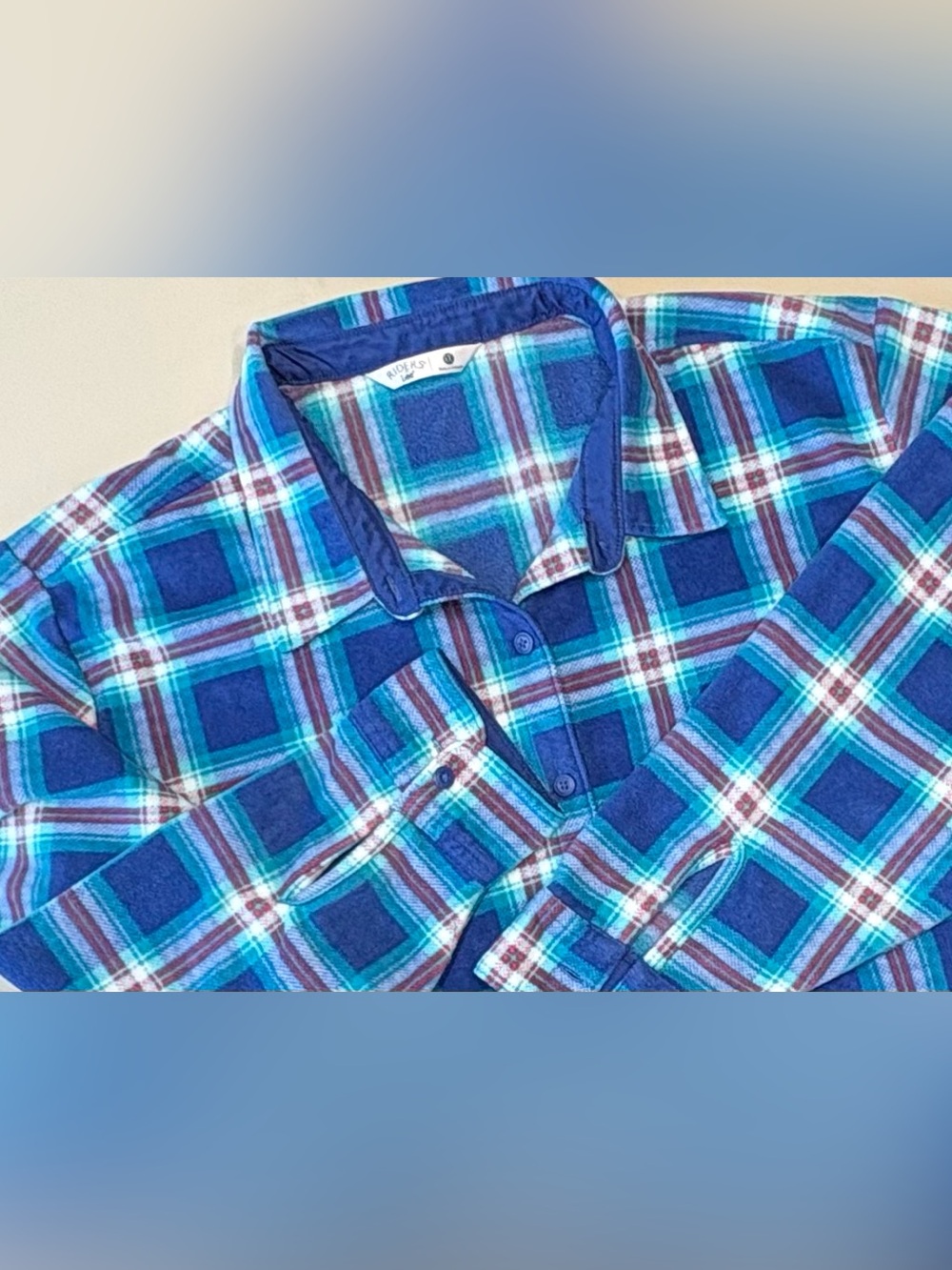 Women’s Riders by Lee Blue Teal Plaid Fleece Button-Down Shirt